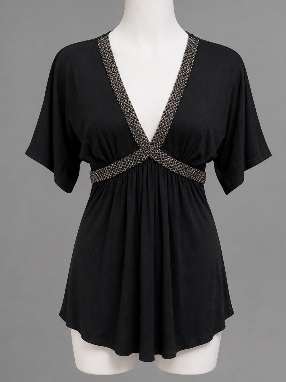 SKY brand size medium black chain accent back Thai dressy top